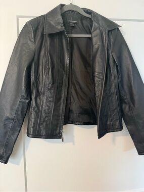 Moda International Black Leather Zip-Front Jacket- vintage VS $100
